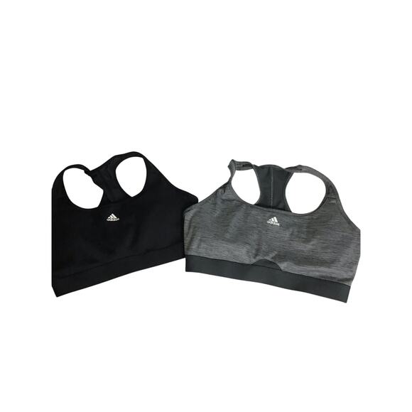 Adidas Women Sports Bras Lot of 2 Size Small & Medium NWOT Gray & Black Gym Wear - Picture 1 of 9